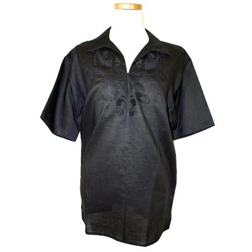 Successos 100% Linen Black Embroidered Shirt  S3231